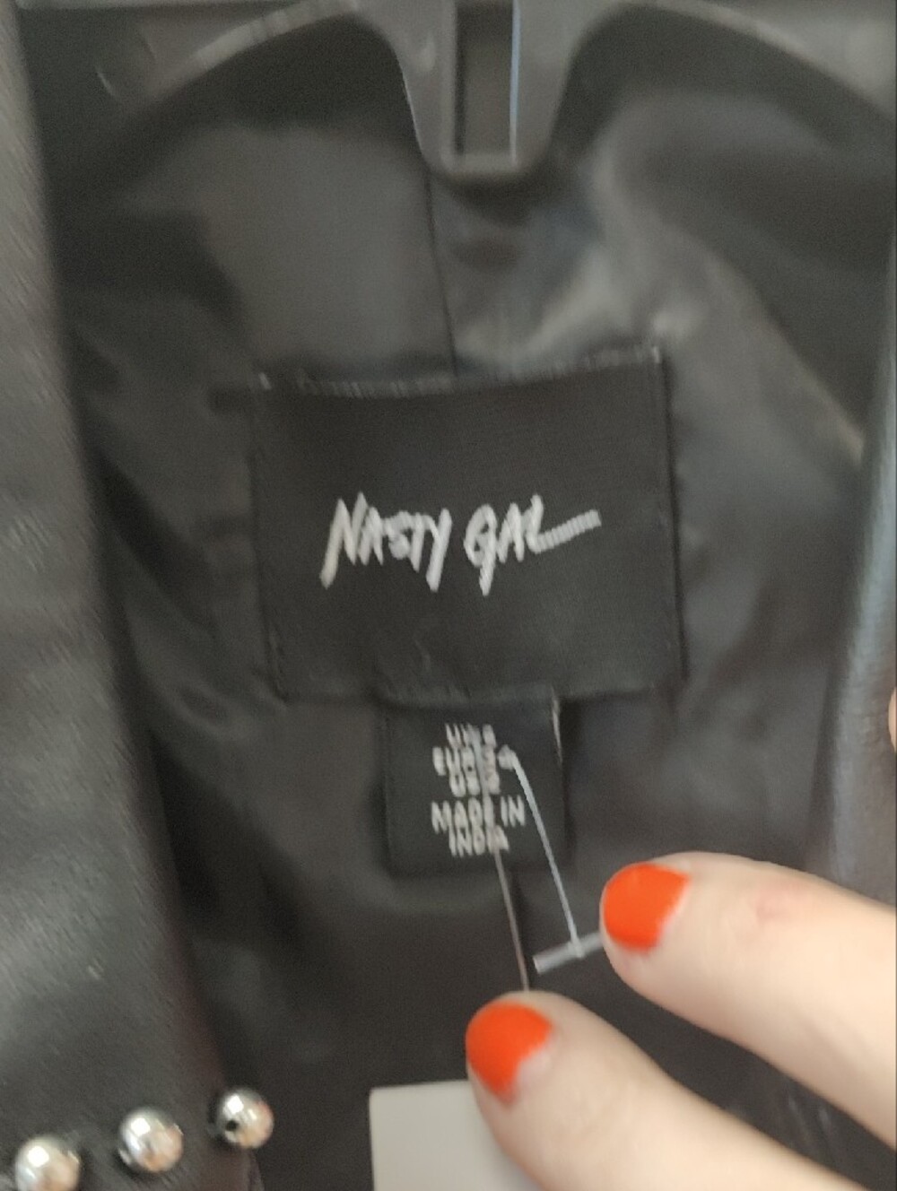 Nasty Gal Geunine Black Leather Moto Jacket with White Stud Sunburst Details - Picture 11 of 11